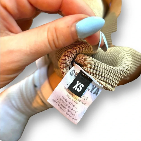 REVOLVE X SER.O.YA BOA RIBBED KNIT beige long sleeve mini DRESS Size XS Bodycon - Picture 11 of 11